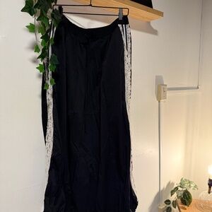 Anthropologie Maeve Black Lace Side Stripe Midi Skirt